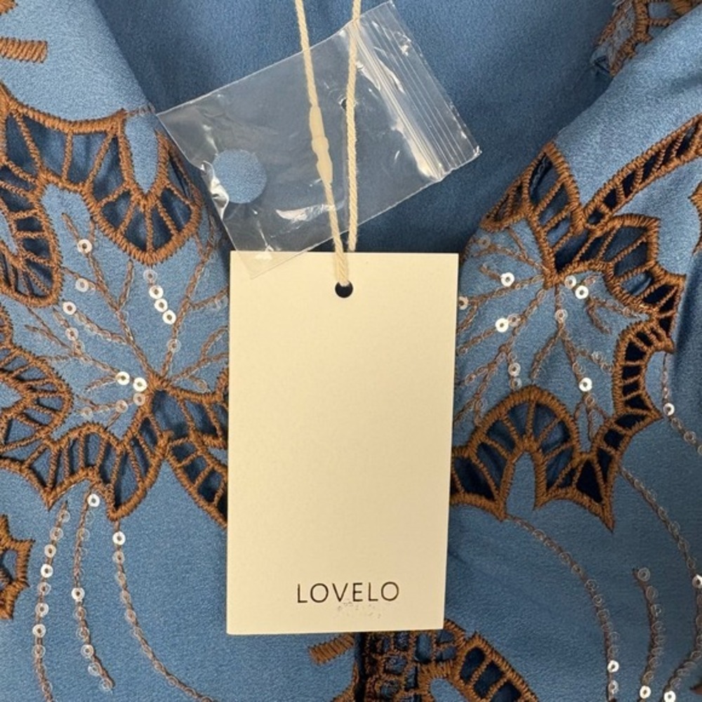 LOVELO Dress Womens M Tiered Eyelet Long Sleeve Romantic Boho Wedding Guest - Picture 9 of 16